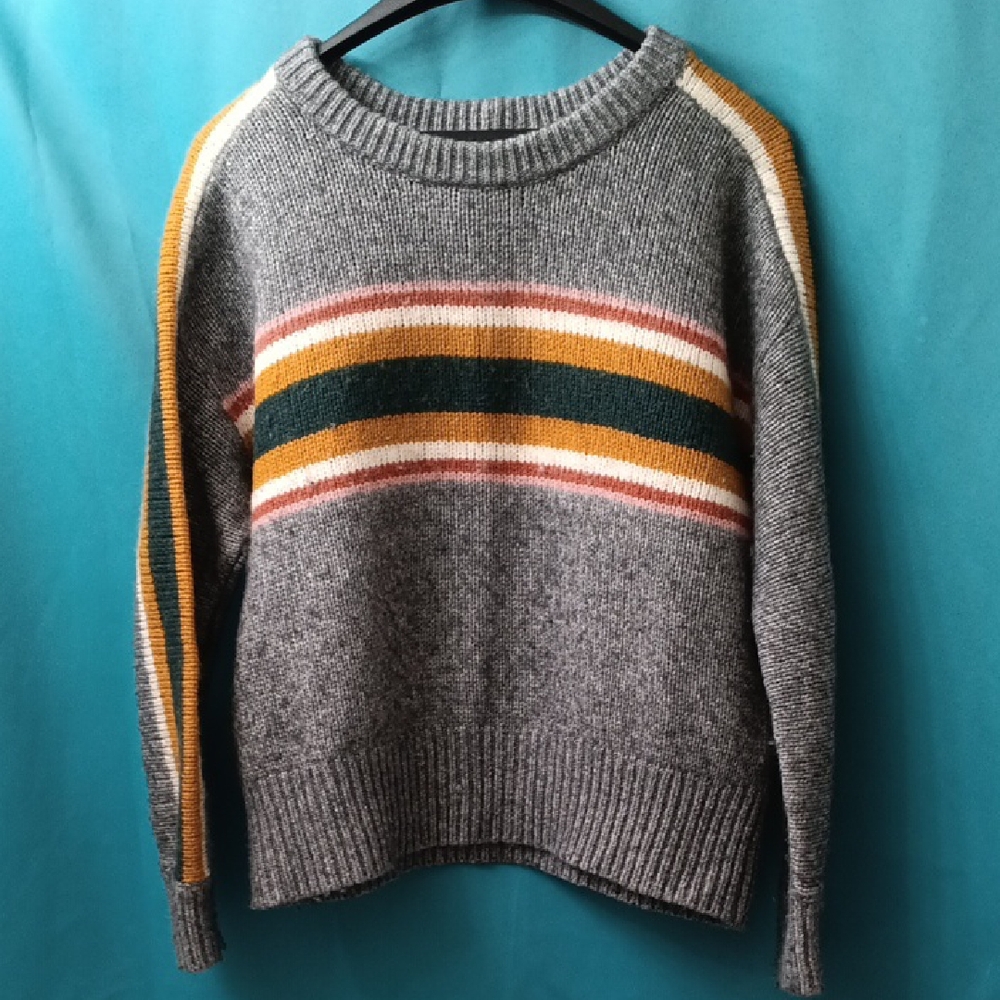 Madewell Gray Striped Crew Neck Sweater